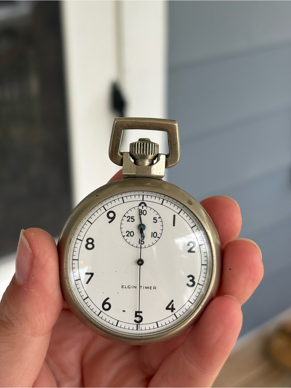 WW2 Elgin Timer Vintage Pocket Stopwatch in Silver-Toned Metal